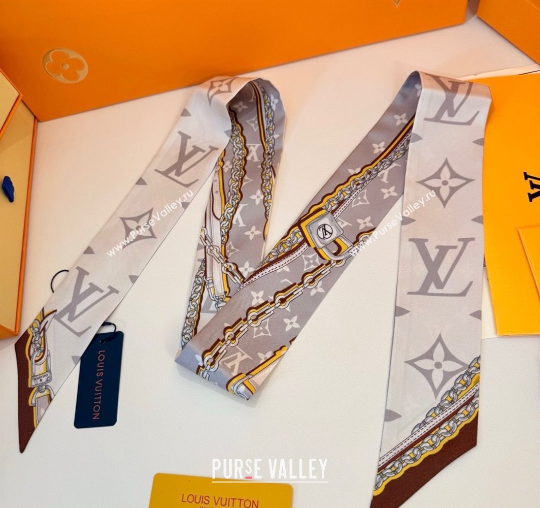 Louis Vuitton Ultimate Monogram BB Silk Bandeau Scarf 5x120cm with Chain Lock Grey 2025 (SHI-250319054)