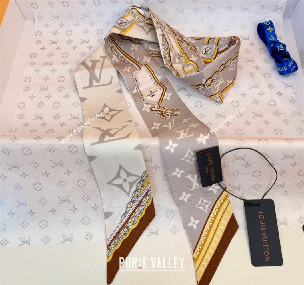 Louis Vuitton Ultimate Monogram BB Silk Bandeau Scarf 5x120cm with Chain Lock Grey 2025 (SHI-250319054)