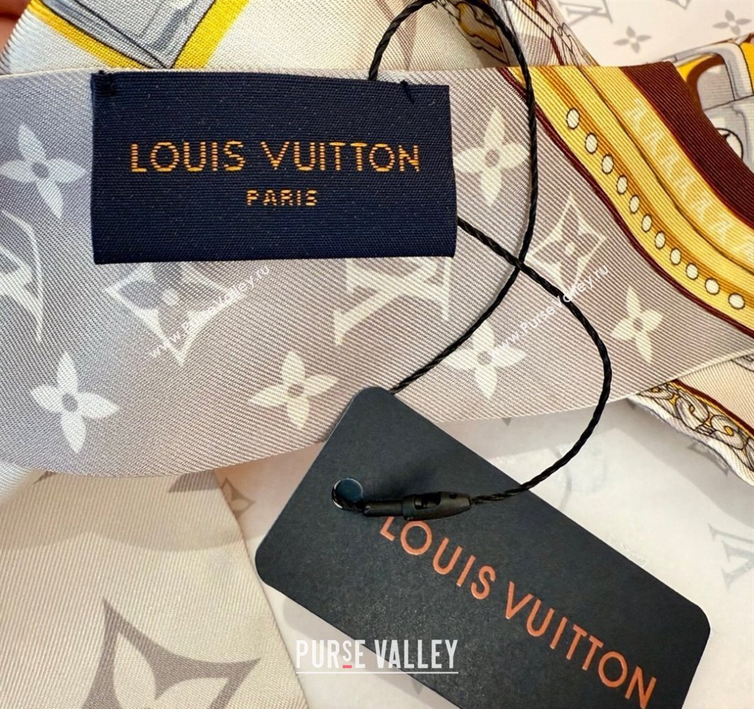 Louis Vuitton Ultimate Monogram BB Silk Bandeau Scarf 5x120cm with Chain Lock Grey 2025 (SHI-250319054)
