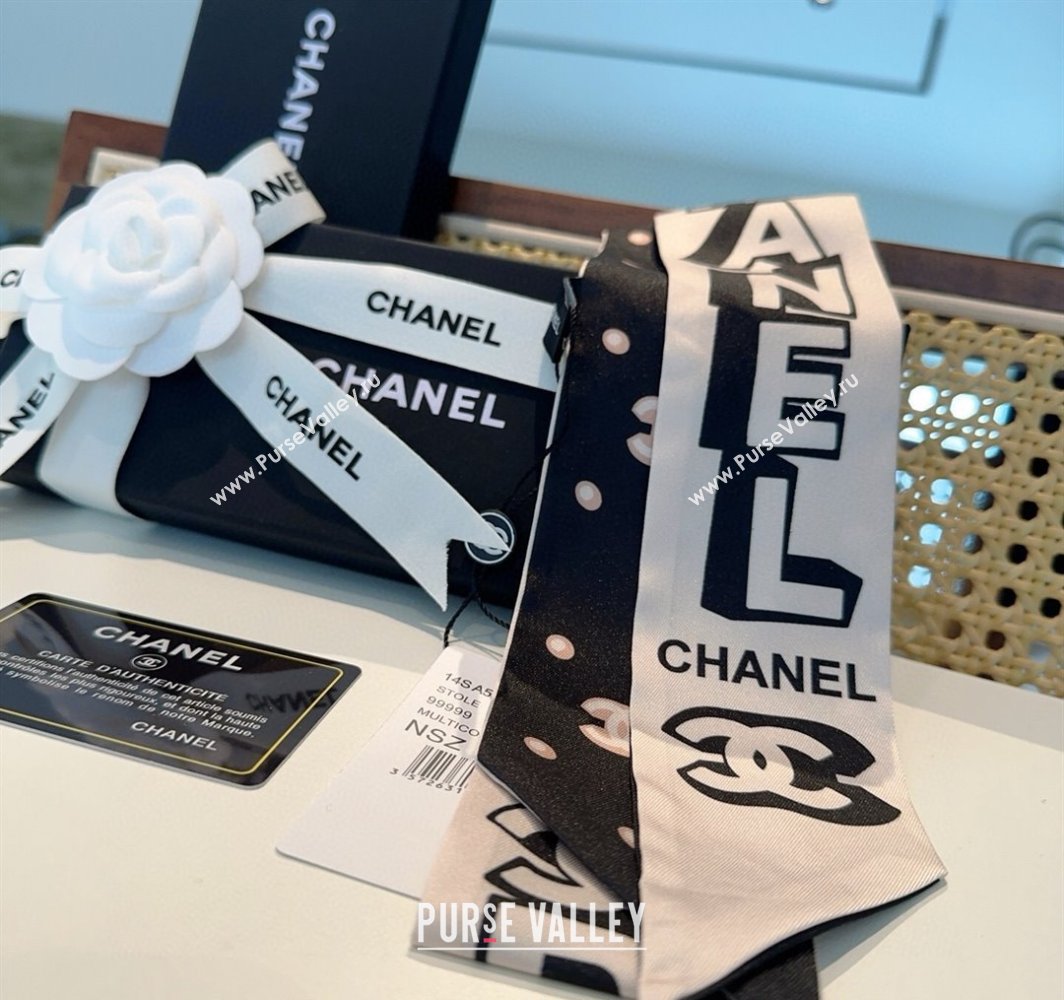 Chanel Silk Bandeau Scarf 6x120cm White 2025 CH031903 (SHI-250319046)