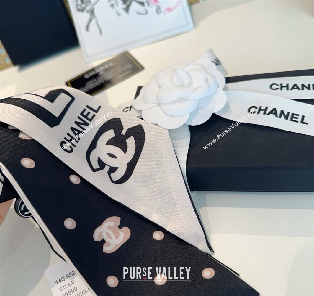Chanel Silk Bandeau Scarf 6x120cm White 2025 CH031903 (SHI-250319046)