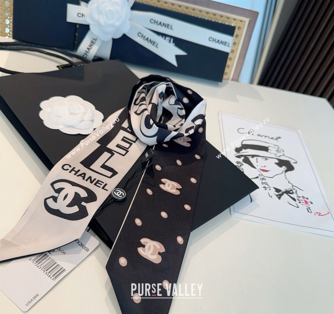 Chanel Silk Bandeau Scarf 6x120cm White 2025 CH031903 (SHI-250319046)