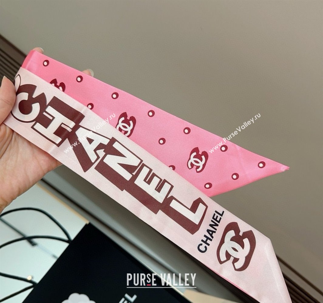 Chanel Silk Bandeau Scarf 6x120cm Pink 2025 CH031903 (SHI-250319045)