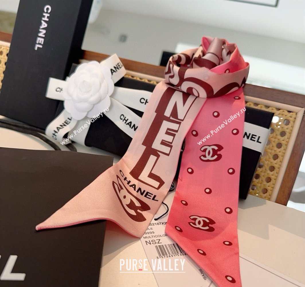 Chanel Silk Bandeau Scarf 6x120cm Pink 2025 CH031903 (SHI-250319045)