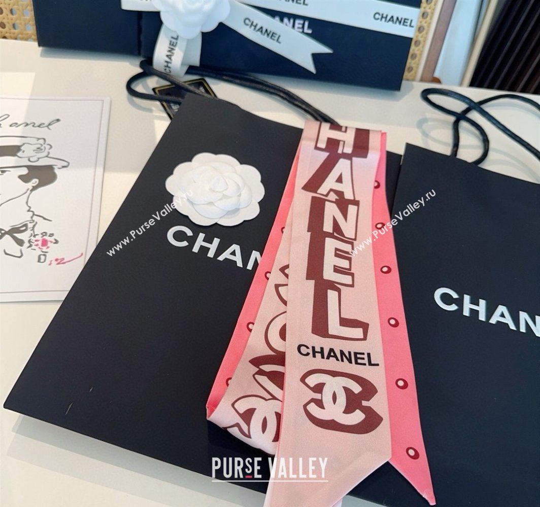 Chanel Silk Bandeau Scarf 6x120cm Pink 2025 CH031903 (SHI-250319045)