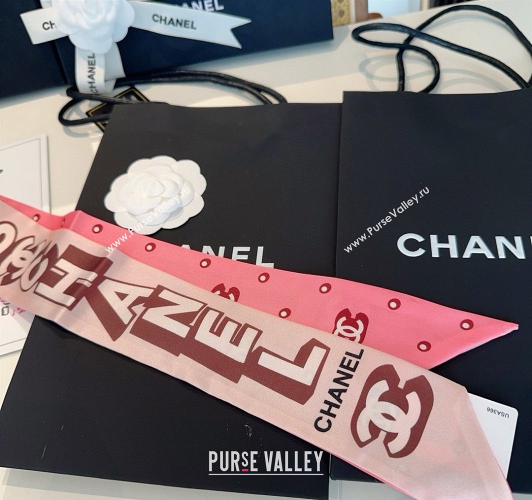 Chanel Silk Bandeau Scarf 6x120cm Pink 2025 CH031903 (SHI-250319045)