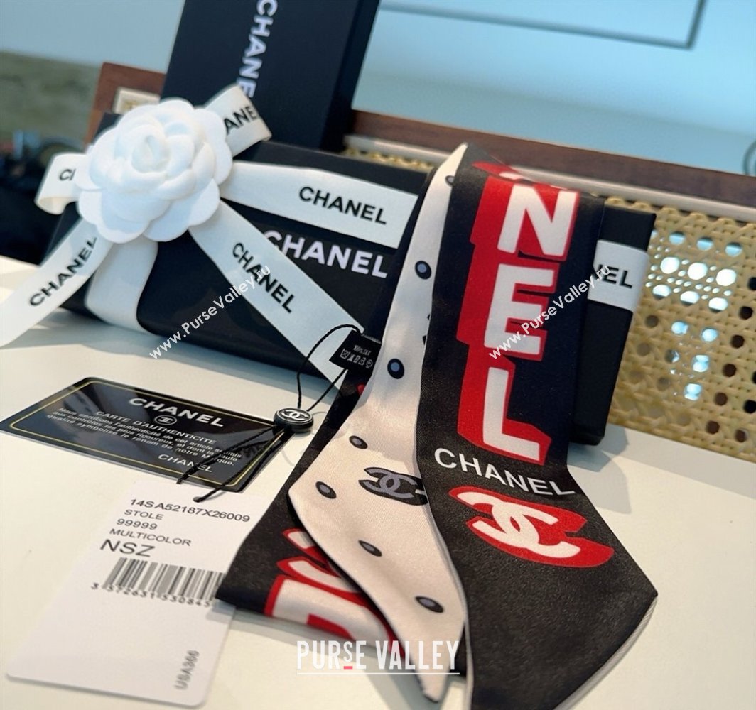 Chanel Silk Bandeau Scarf 6x120cm Black 2025 CH031903 (SHI-250319044)