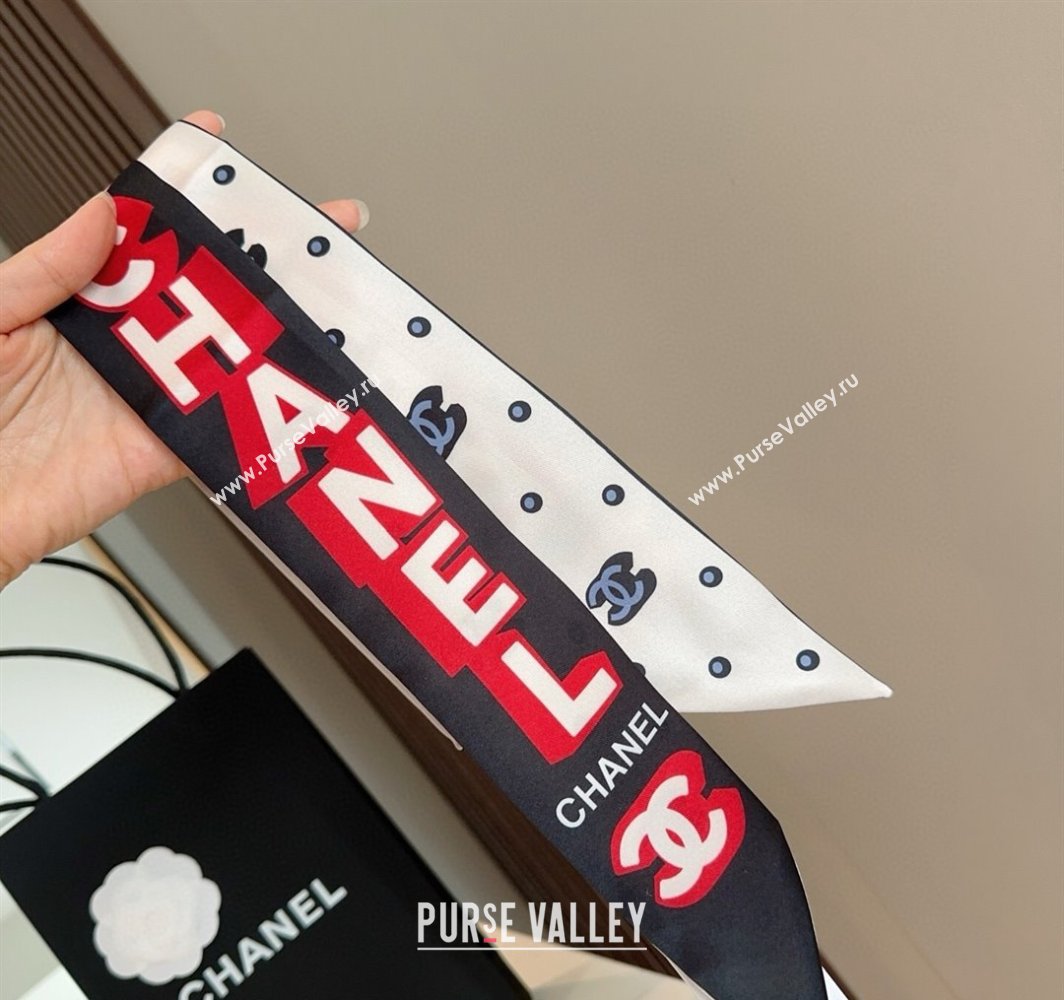 Chanel Silk Bandeau Scarf 6x120cm Black 2025 CH031903 (SHI-250319044)