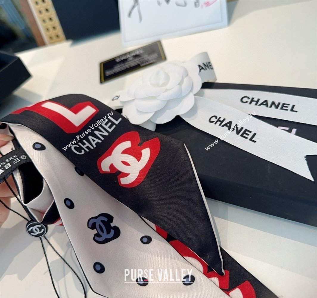 Chanel Silk Bandeau Scarf 6x120cm Black 2025 CH031903 (SHI-250319044)