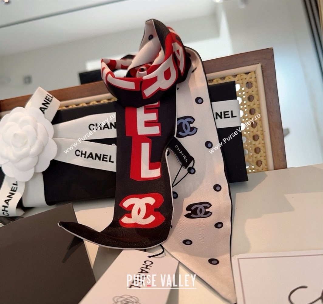 Chanel Silk Bandeau Scarf 6x120cm Black 2025 CH031903 (SHI-250319044)