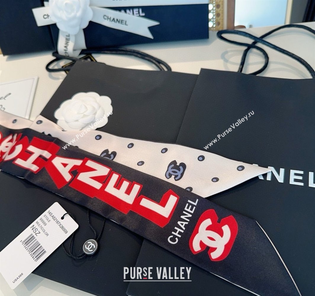 Chanel Silk Bandeau Scarf 6x120cm Black 2025 CH031903 (SHI-250319044)