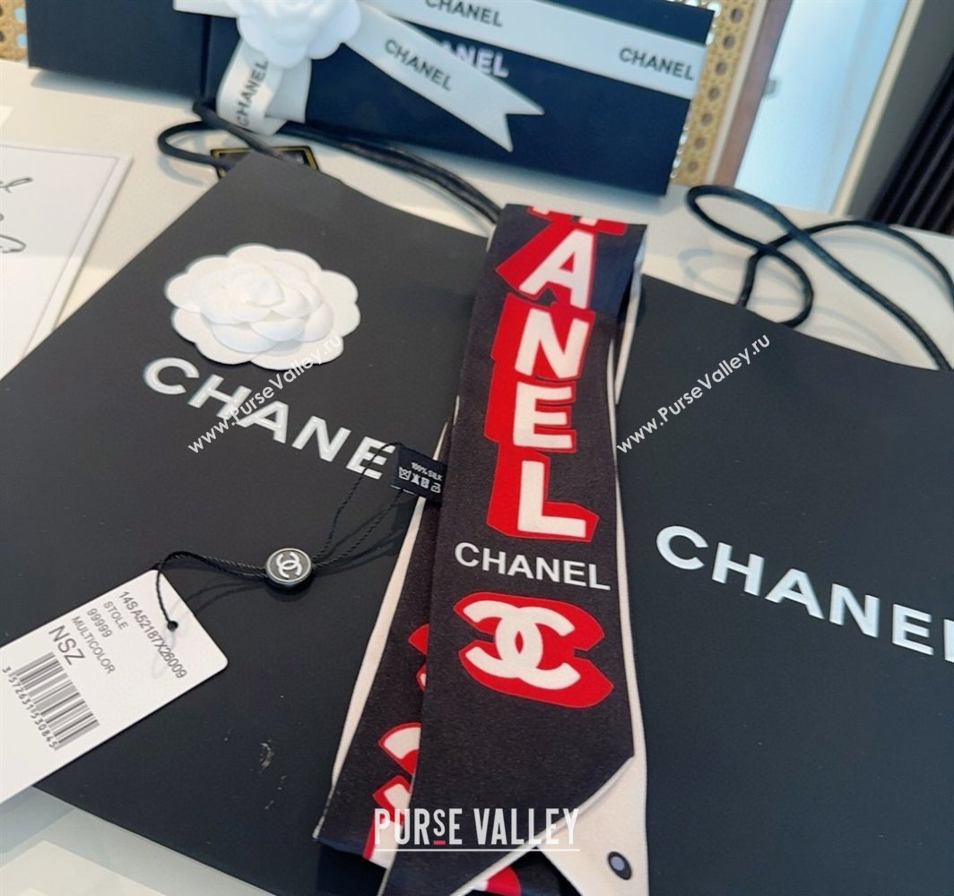 Chanel Silk Bandeau Scarf 6x120cm Black 2025 CH031903 (SHI-250319044)