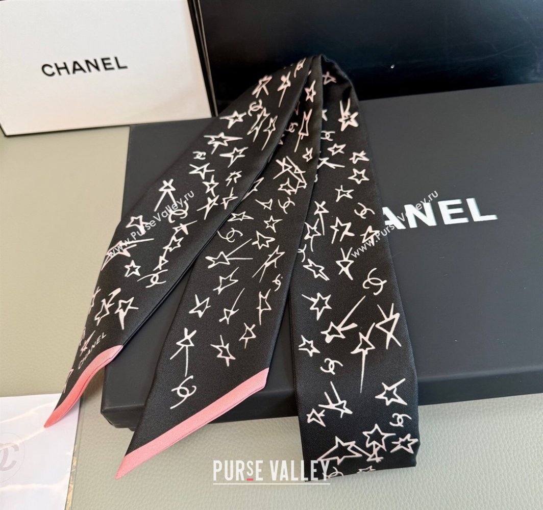 Chanel Star Silk Bandeau Scarf 6x120cm Black 2025 AA8006 (SHI-250319042)