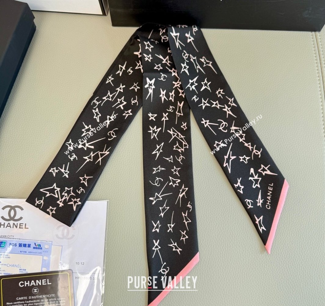 Chanel Star Silk Bandeau Scarf 6x120cm Black 2025 AA8006 (SHI-250319042)