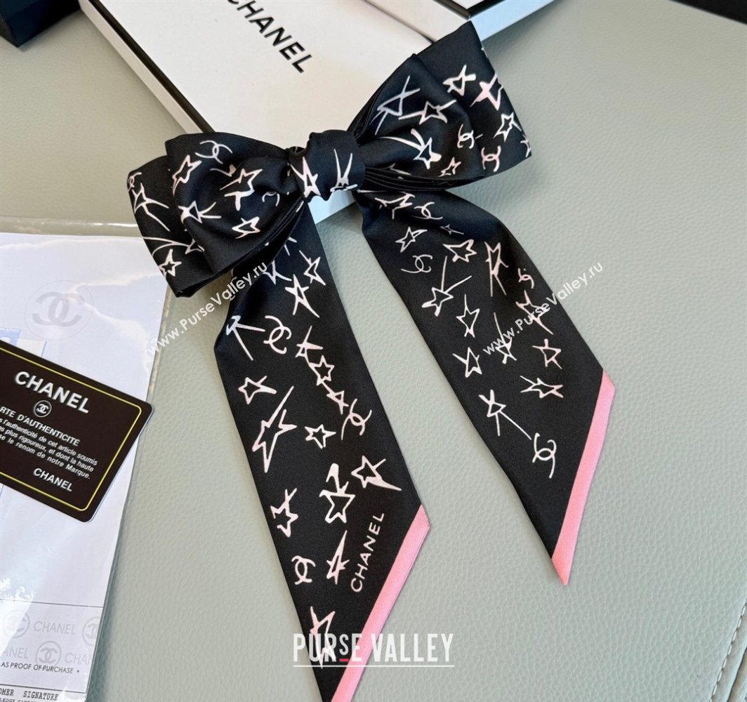 Chanel Star Silk Bandeau Scarf 6x120cm Black 2025 AA8006 (SHI-250319042)