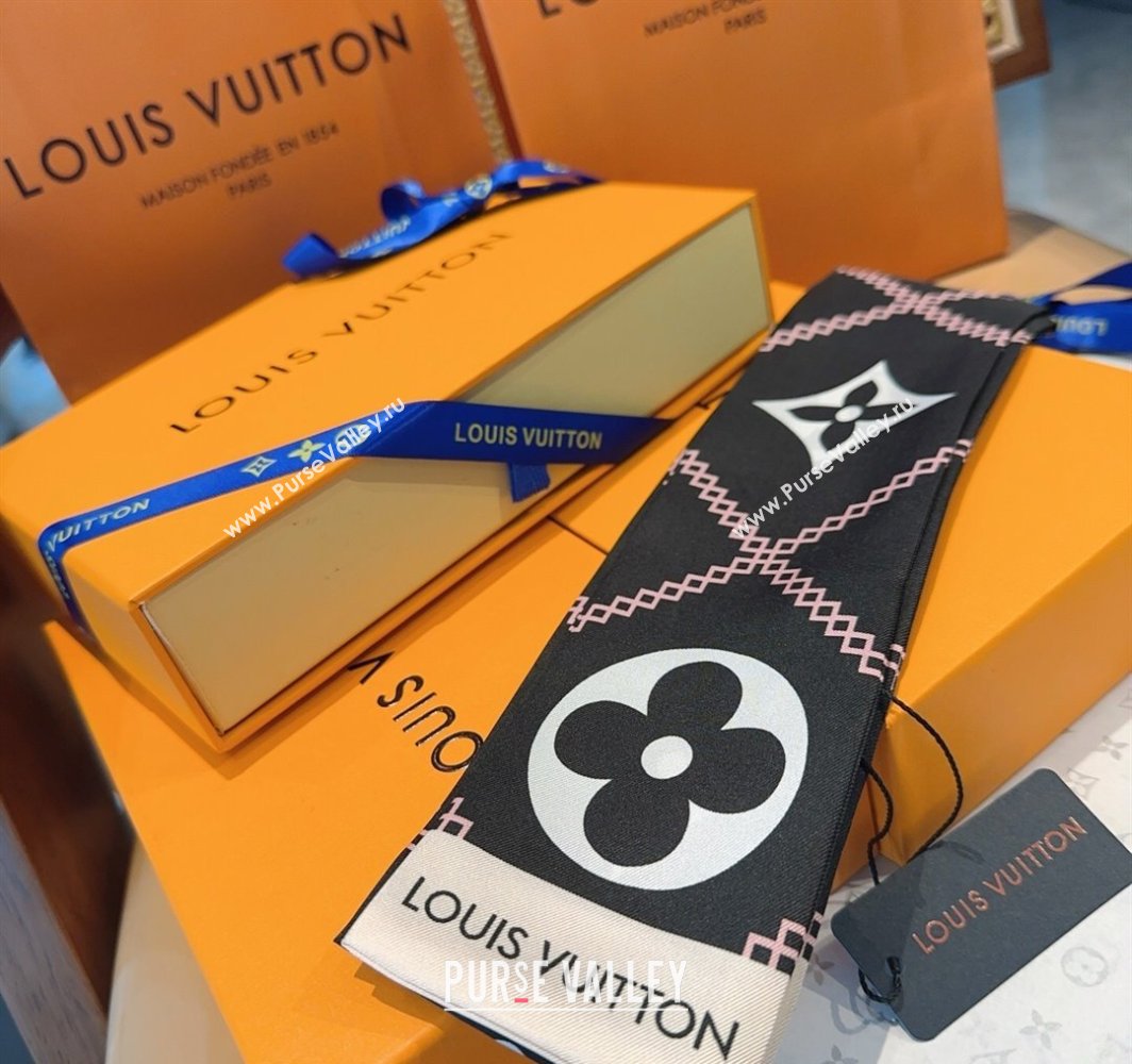 Louis Vuitton Quilted Monogram Silk Bandeau Scarf 6x120cm Black 2025 (SHI-250319061)