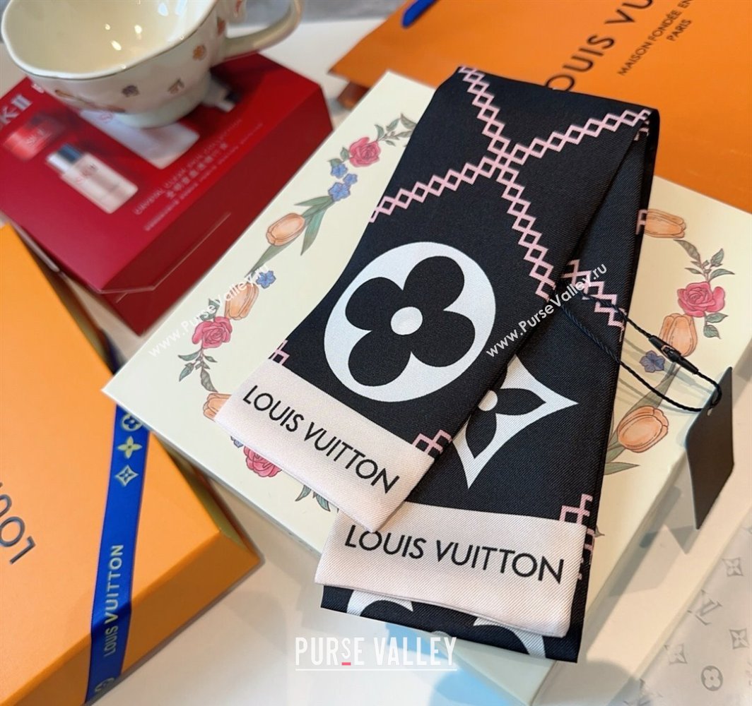 Louis Vuitton Quilted Monogram Silk Bandeau Scarf 6x120cm Black 2025 (SHI-250319061)