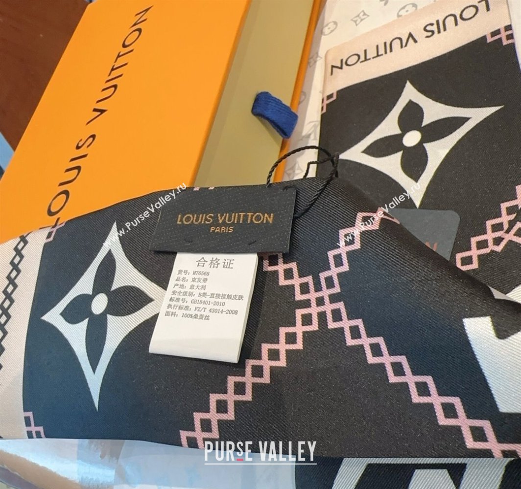 Louis Vuitton Quilted Monogram Silk Bandeau Scarf 6x120cm Black 2025 (SHI-250319061)