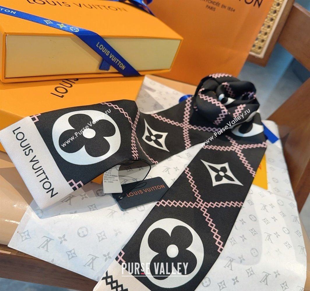 Louis Vuitton Quilted Monogram Silk Bandeau Scarf 6x120cm Black 2025 (SHI-250319061)