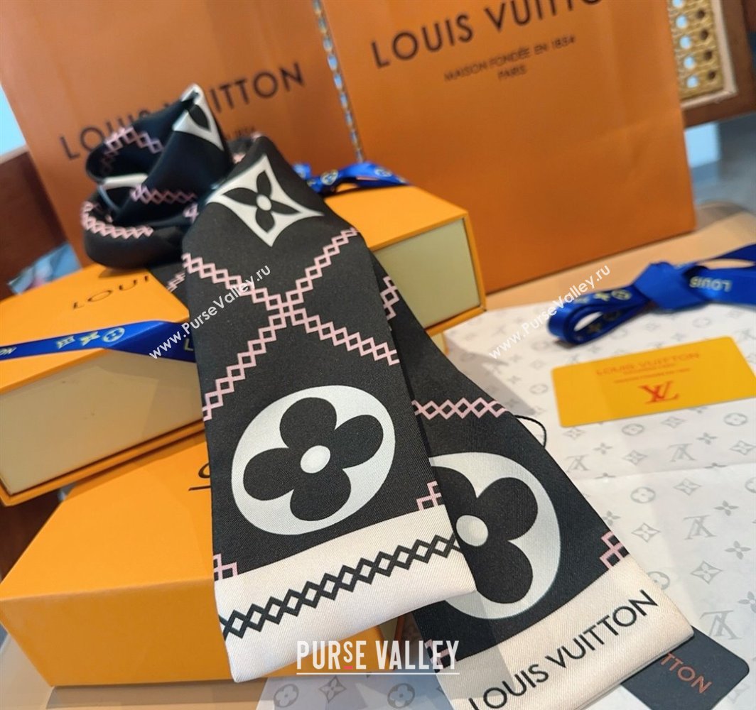 Louis Vuitton Quilted Monogram Silk Bandeau Scarf 6x120cm Black 2025 (SHI-250319061)