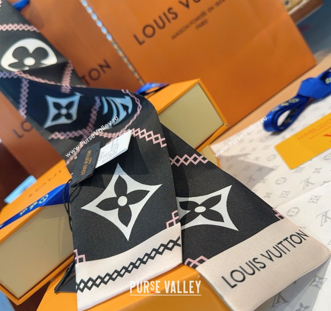 Louis Vuitton Quilted Monogram Silk Bandeau Scarf 6x120cm Black 2025 (SHI-250319061)