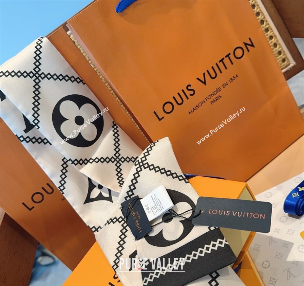 Louis Vuitton Quilted Monogram Silk Bandeau Scarf 6x120cm White 2025 (SHI-250319062)