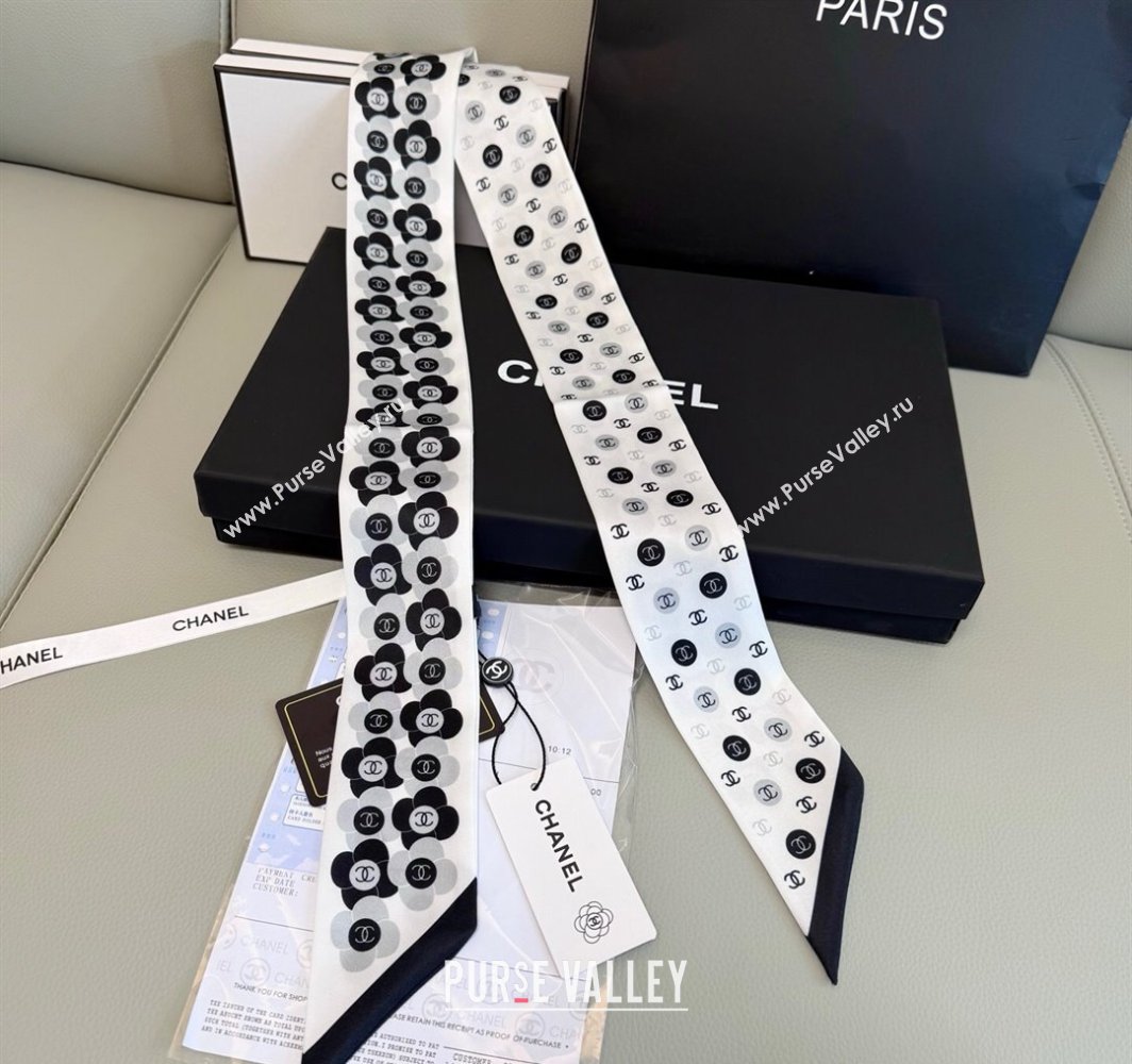 Chanel CC Bloom Silk Bandeau Scarf 6x120cm White 2025 CH031902 (SHI-250319038)