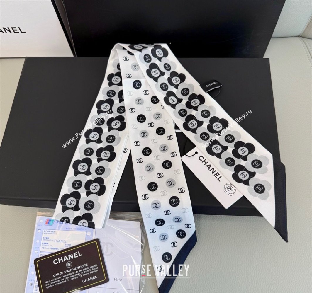 Chanel CC Bloom Silk Bandeau Scarf 6x120cm White 2025 CH031902 (SHI-250319038)