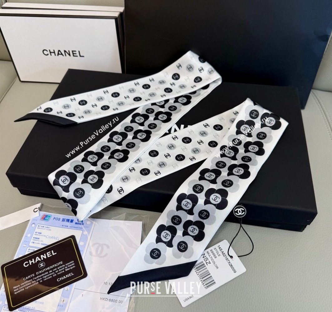 Chanel CC Bloom Silk Bandeau Scarf 6x120cm White 2025 CH031902 (SHI-250319038)