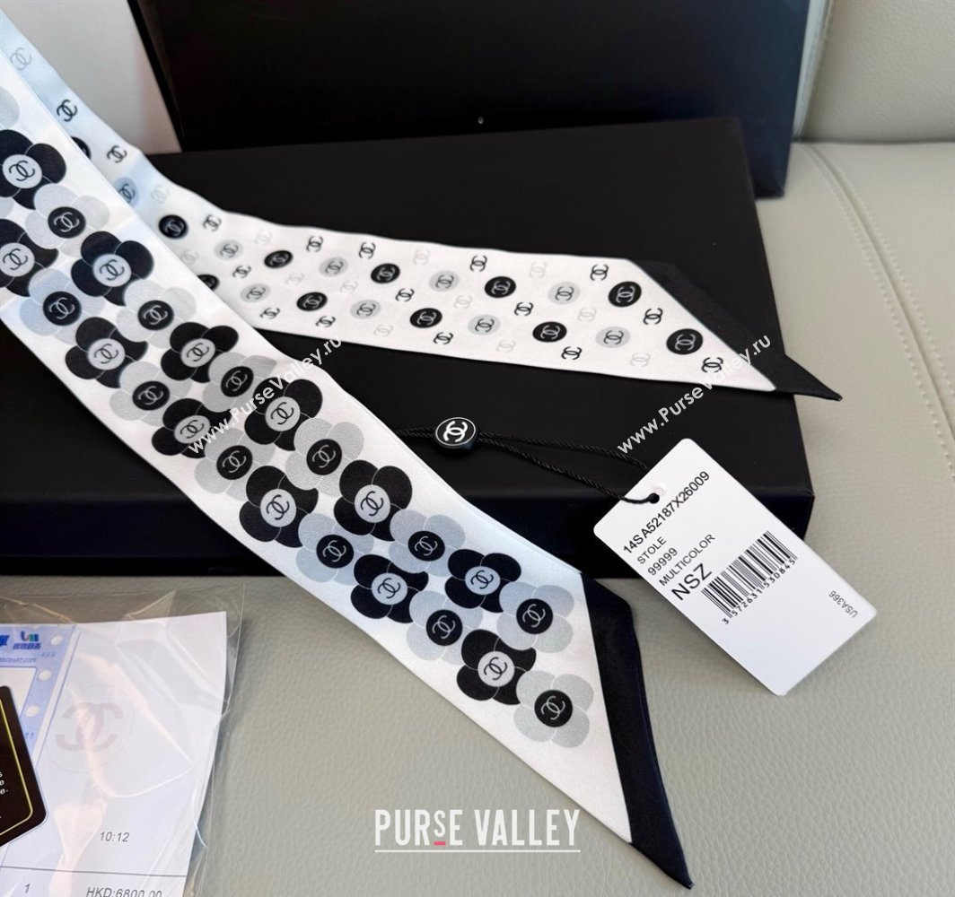 Chanel CC Bloom Silk Bandeau Scarf 6x120cm White 2025 CH031902 (SHI-250319038)