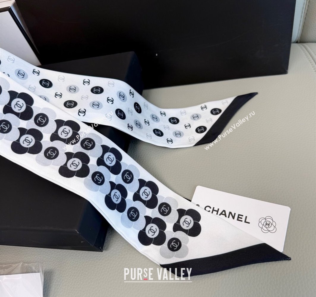 Chanel CC Bloom Silk Bandeau Scarf 6x120cm White 2025 CH031902 (SHI-250319038)