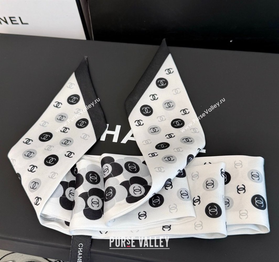 Chanel CC Bloom Silk Bandeau Scarf 6x120cm White 2025 CH031902 (SHI-250319038)