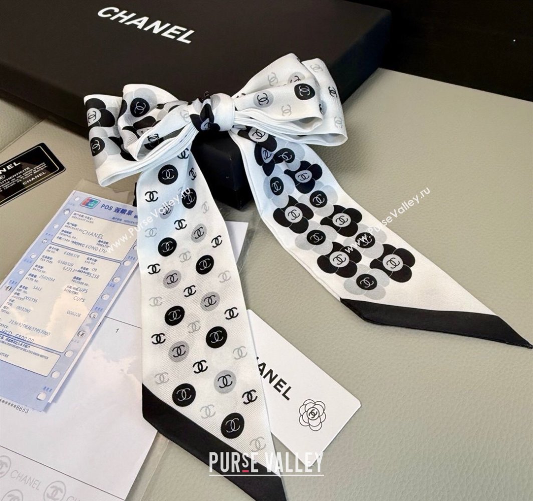Chanel CC Bloom Silk Bandeau Scarf 6x120cm White 2025 CH031902 (SHI-250319038)