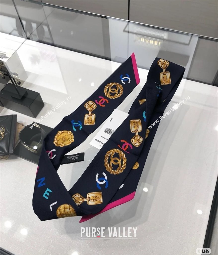 Chanel Silk Bandeau Scarf 6x120cm Black 2025 CH031901 (SHI-250319035)