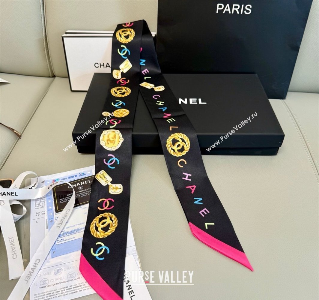 Chanel Silk Bandeau Scarf 6x120cm Black 2025 CH031901 (SHI-250319035)