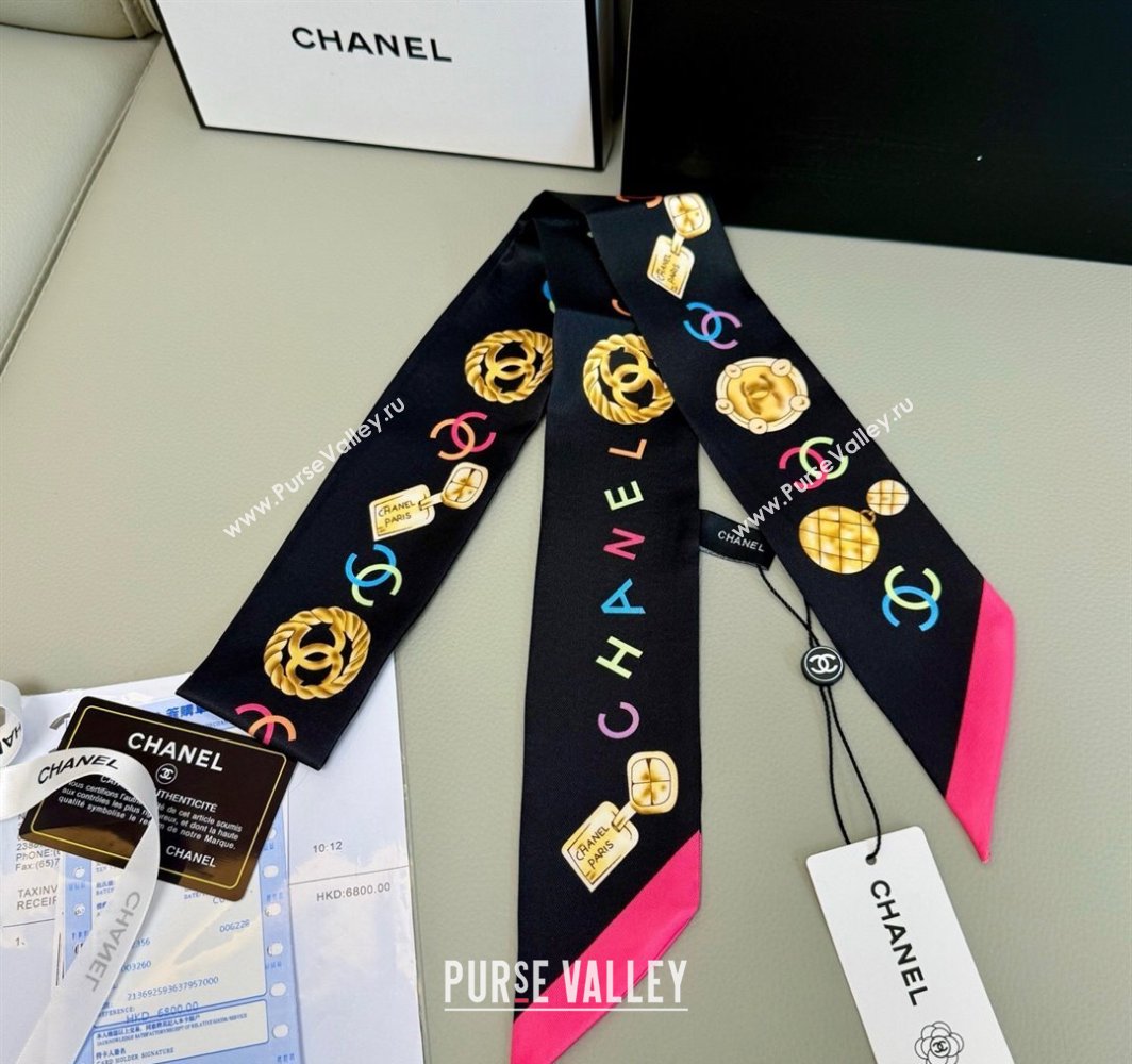 Chanel Silk Bandeau Scarf 6x120cm Black 2025 CH031901 (SHI-250319035)