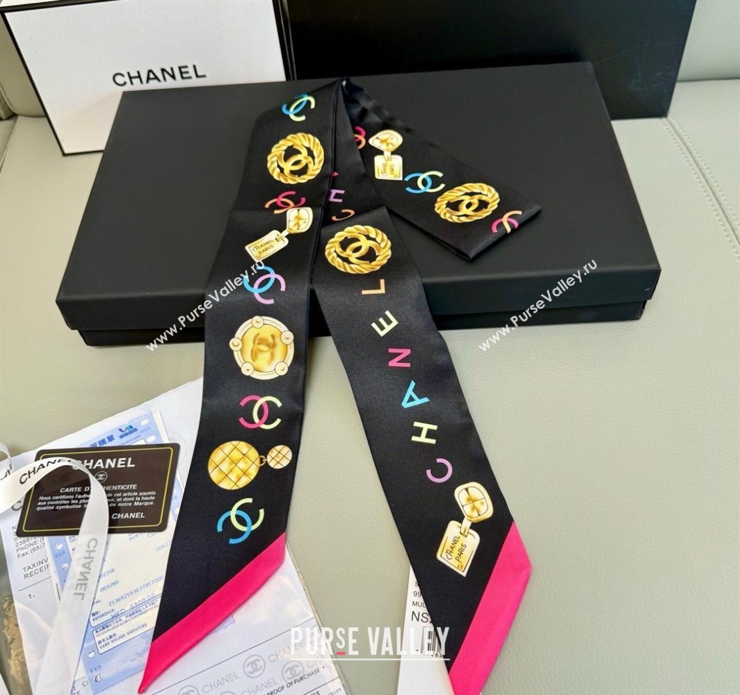 Chanel Silk Bandeau Scarf 6x120cm Black 2025 CH031901 (SHI-250319035)