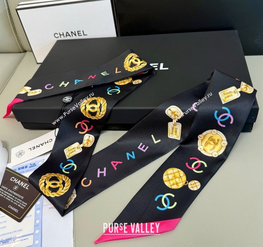 Chanel Silk Bandeau Scarf 6x120cm Black 2025 CH031901 (SHI-250319035)