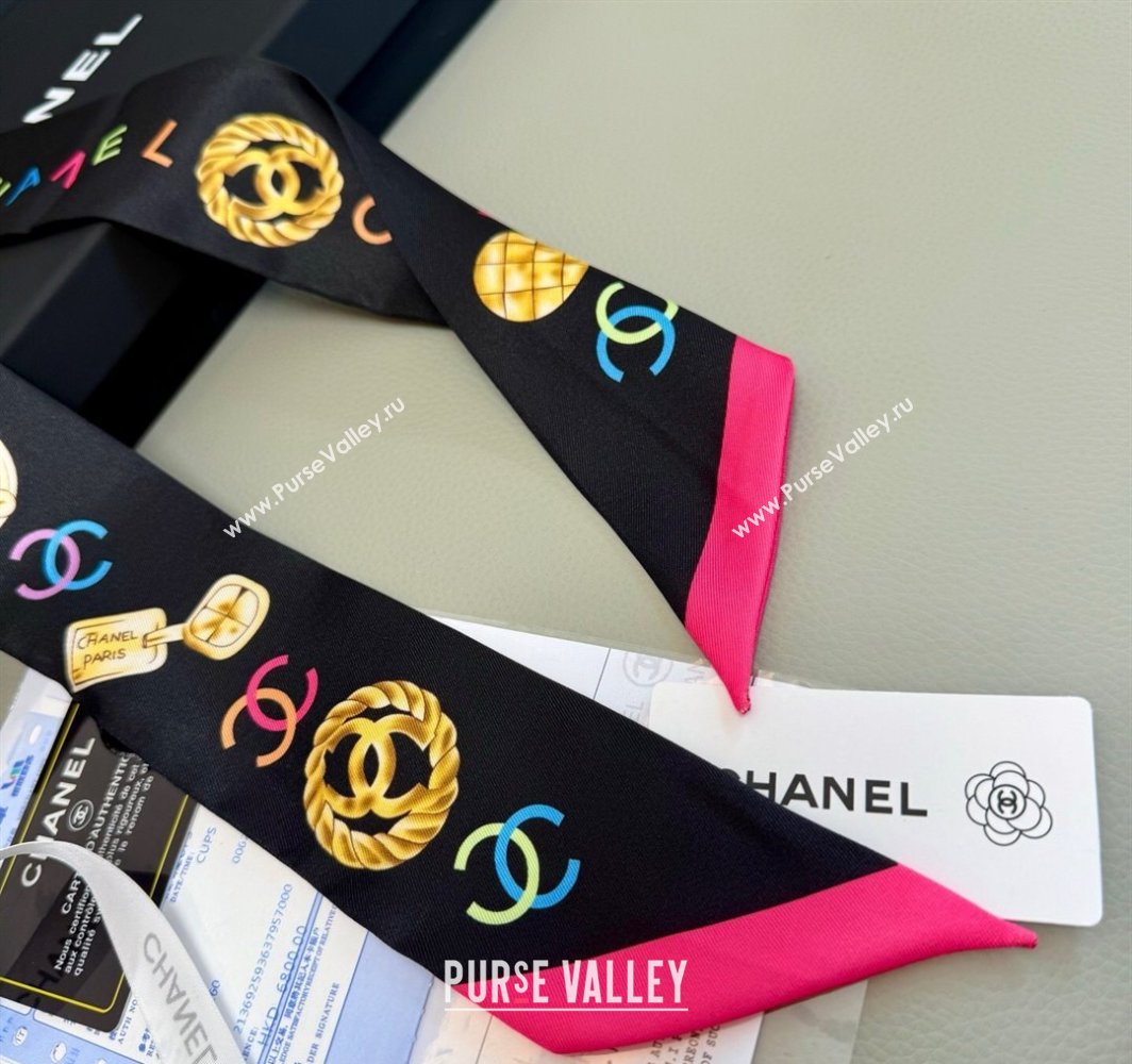 Chanel Silk Bandeau Scarf 6x120cm Black 2025 CH031901 (SHI-250319035)
