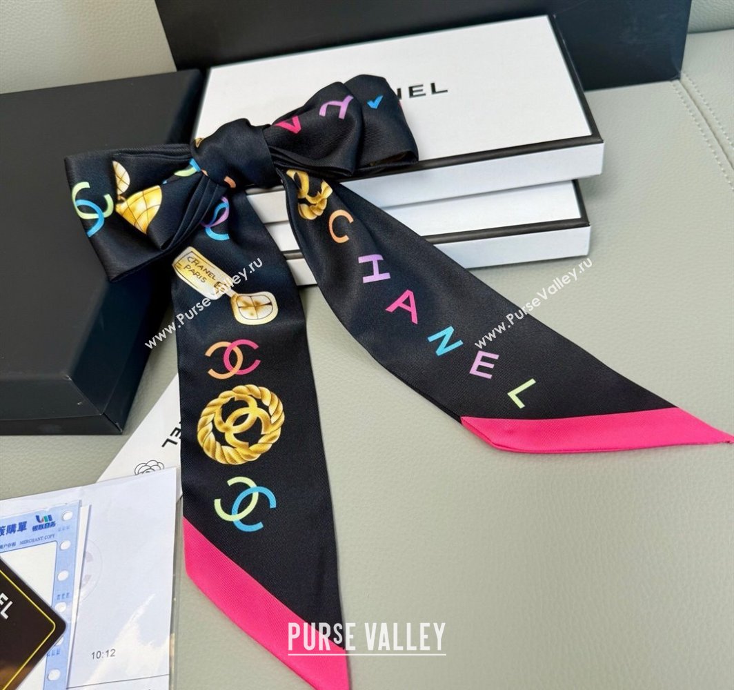 Chanel Silk Bandeau Scarf 6x120cm Black 2025 CH031901 (SHI-250319035)