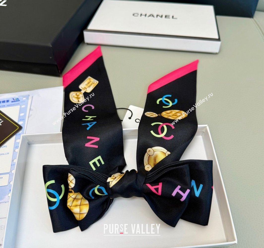 Chanel Silk Bandeau Scarf 6x120cm Black 2025 CH031901 (SHI-250319035)