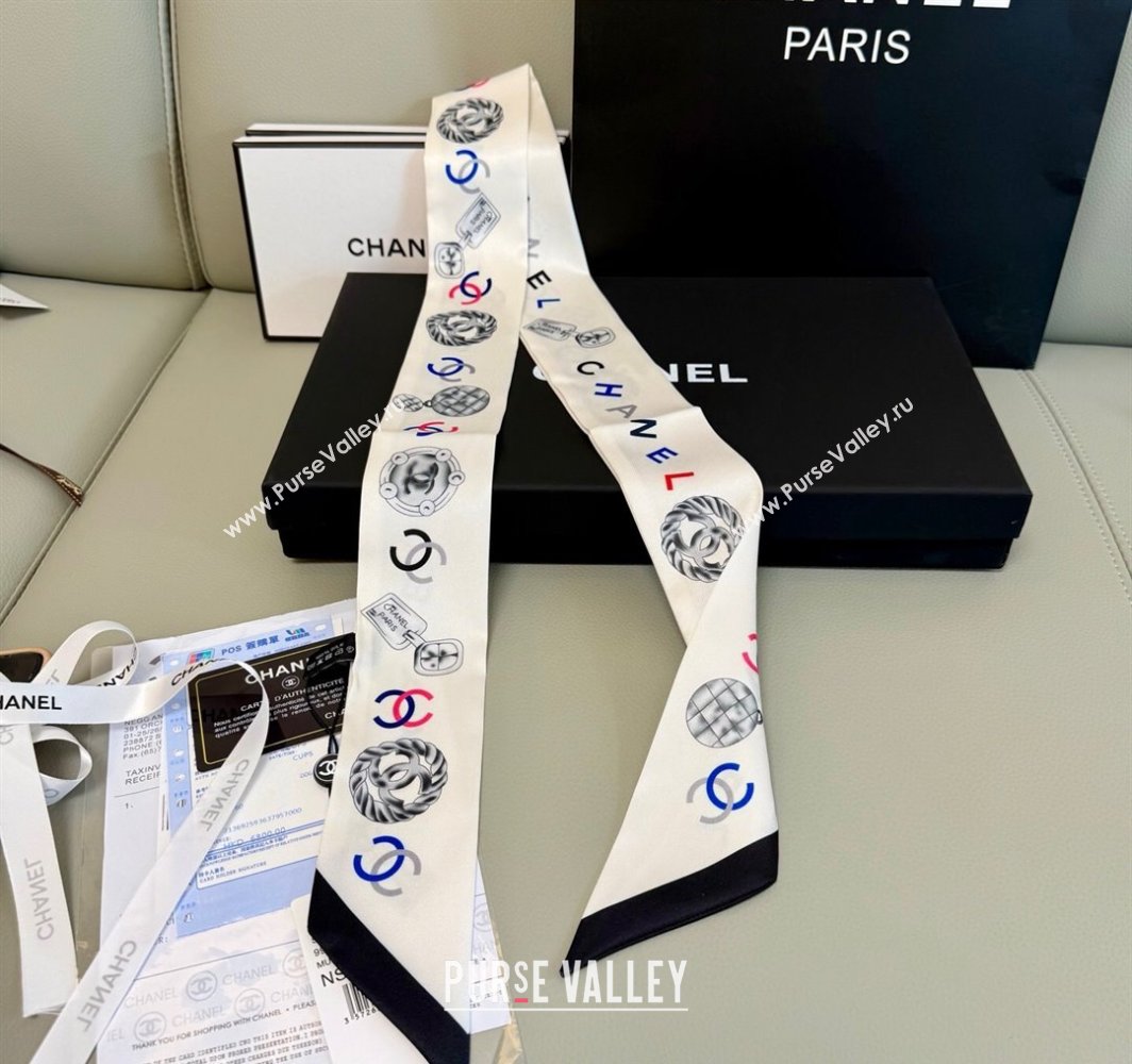 Chanel Silk Bandeau Scarf 6x120cm White 2025 CH031901 (SHI-250319034)