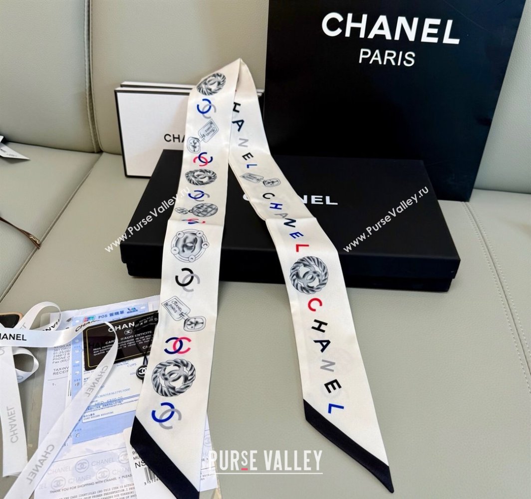 Chanel Silk Bandeau Scarf 6x120cm White 2025 CH031901 (SHI-250319034)