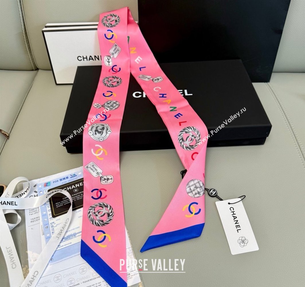 Chanel Silk Bandeau Scarf 6x120cm Pink 2025 CH031901 (SHI-250319033)
