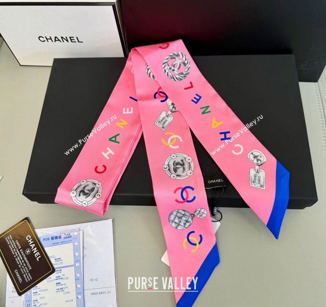 Chanel Silk Bandeau Scarf 6x120cm Pink 2025 CH031901 (SHI-250319033)