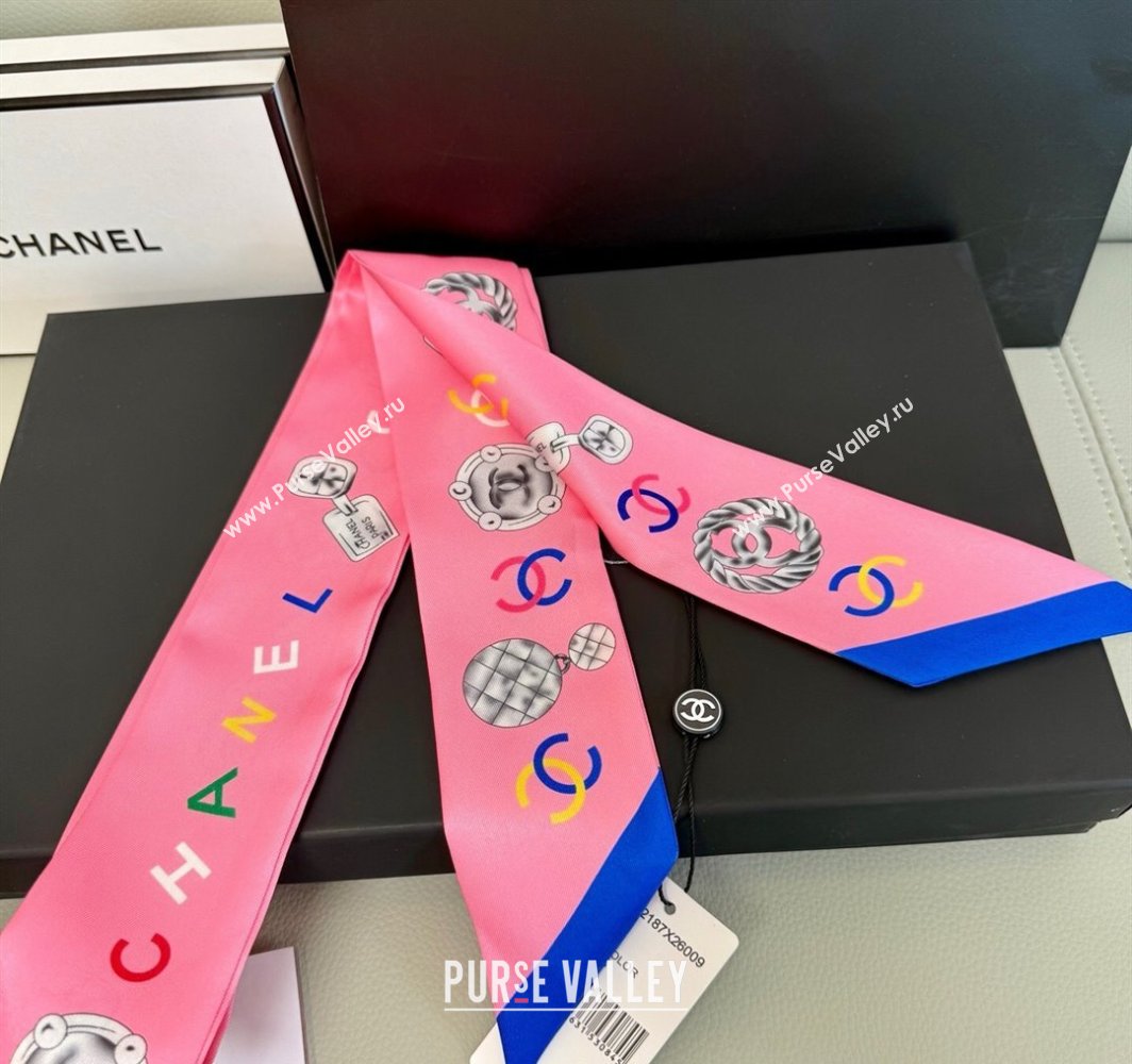 Chanel Silk Bandeau Scarf 6x120cm Pink 2025 CH031901 (SHI-250319033)