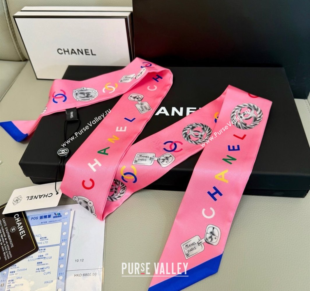 Chanel Silk Bandeau Scarf 6x120cm Pink 2025 CH031901 (SHI-250319033)
