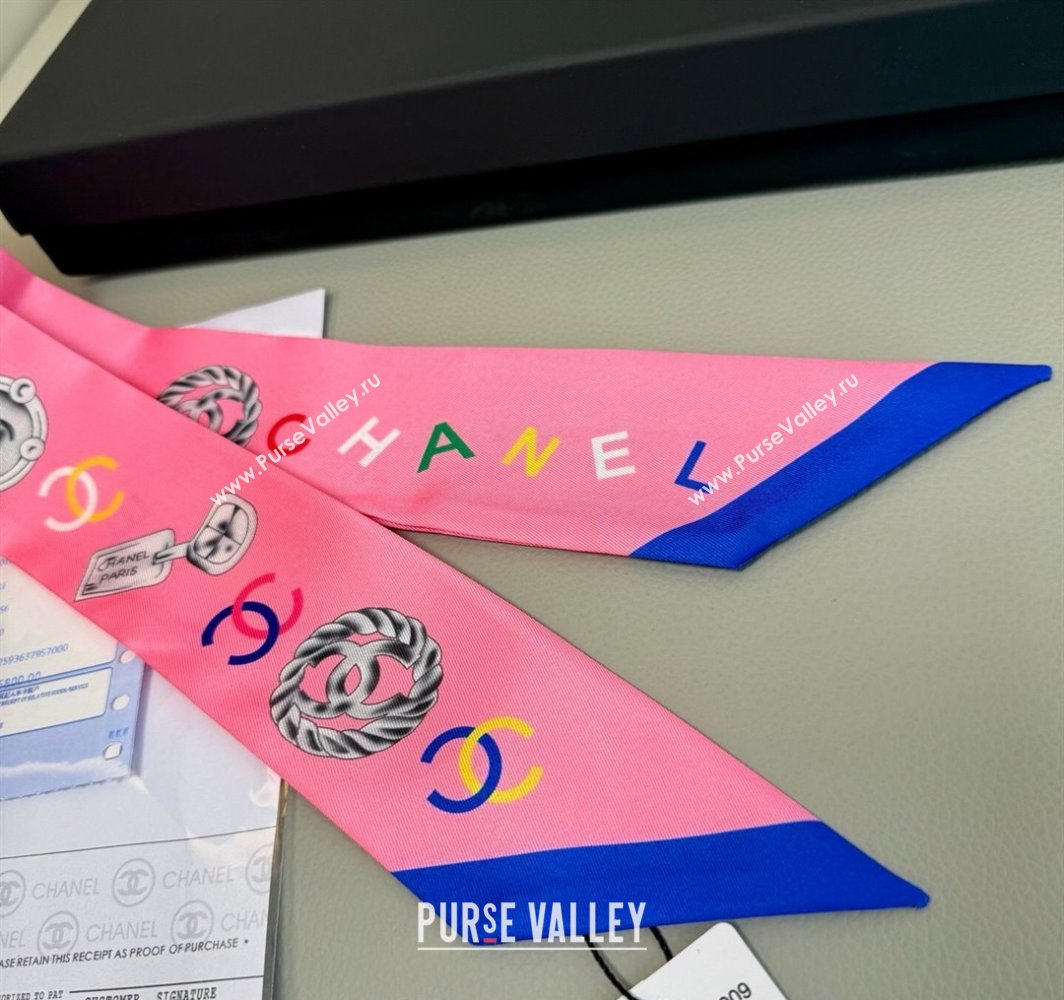 Chanel Silk Bandeau Scarf 6x120cm Pink 2025 CH031901 (SHI-250319033)