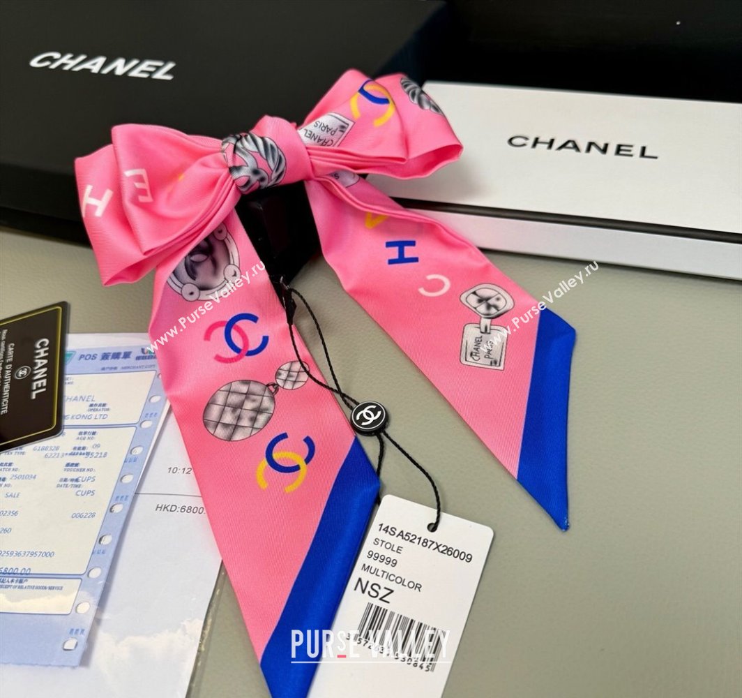 Chanel Silk Bandeau Scarf 6x120cm Pink 2025 CH031901 (SHI-250319033)