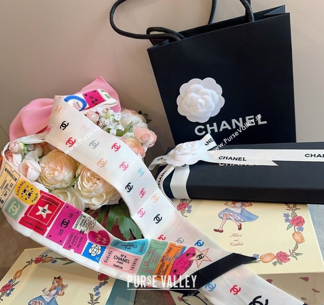 Chanel Silk Bandeau Scarf 6x120cm White 2025 CH03181 (XMN-250318094)